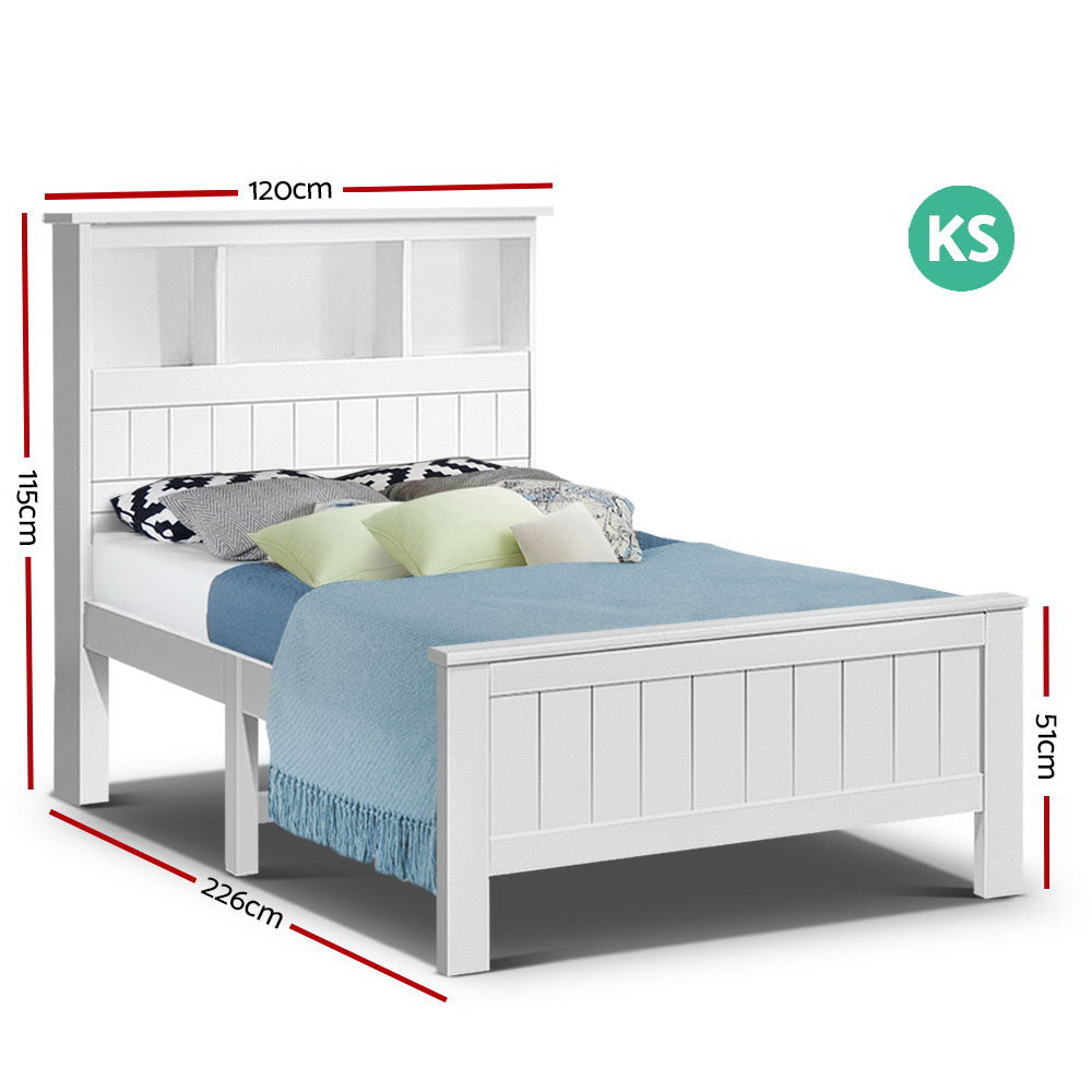 Artiss Bed Frame King Single Size Wooden with 3 Shelves Bed Head White Chez Guru