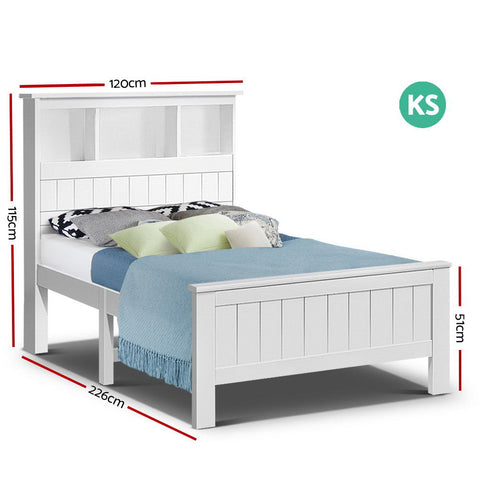 Artiss Bed Frame King Single Size Wooden with 3 Shelves Bed Head White Chez Guru