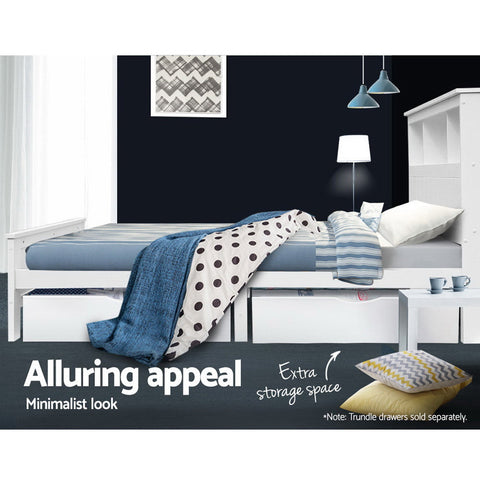 Artiss Bed Frame King Single Size Wooden with 3 Shelves Bed Head White Chez Guru