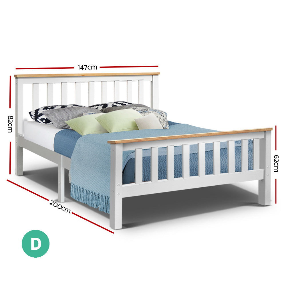 Artiss Bed Frame Double Size Wooden White PONY Chez Guru