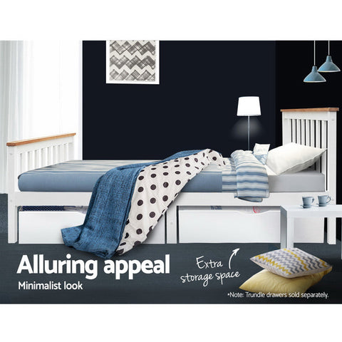 Artiss Bed Frame Double Size Wooden White PONY Chez Guru