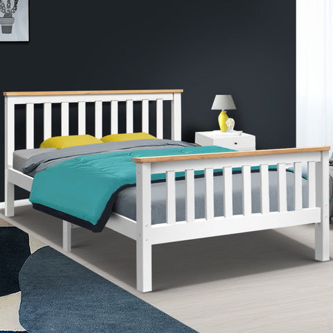 Artiss Bed Frame Double Size Wooden White PONY Chez Guru