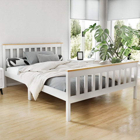 Artiss Bed Frame Double Size Wooden White PONY Chez Guru