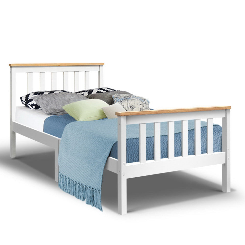 Artiss Bed Frame Single Size Wooden White PONY Chez Guru