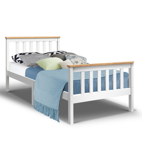 Artiss Bed Frame Single Size Wooden White PONY Chez Guru