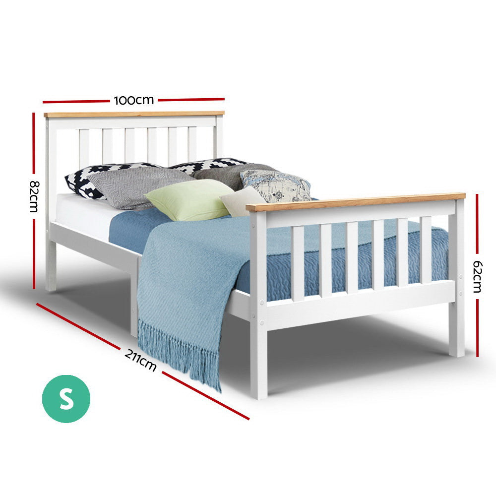 Artiss Bed Frame Single Size Wooden White PONY Chez Guru