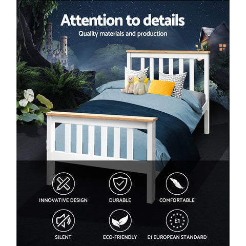 Artiss Bed Frame Single Size Wooden White PONY Chez Guru