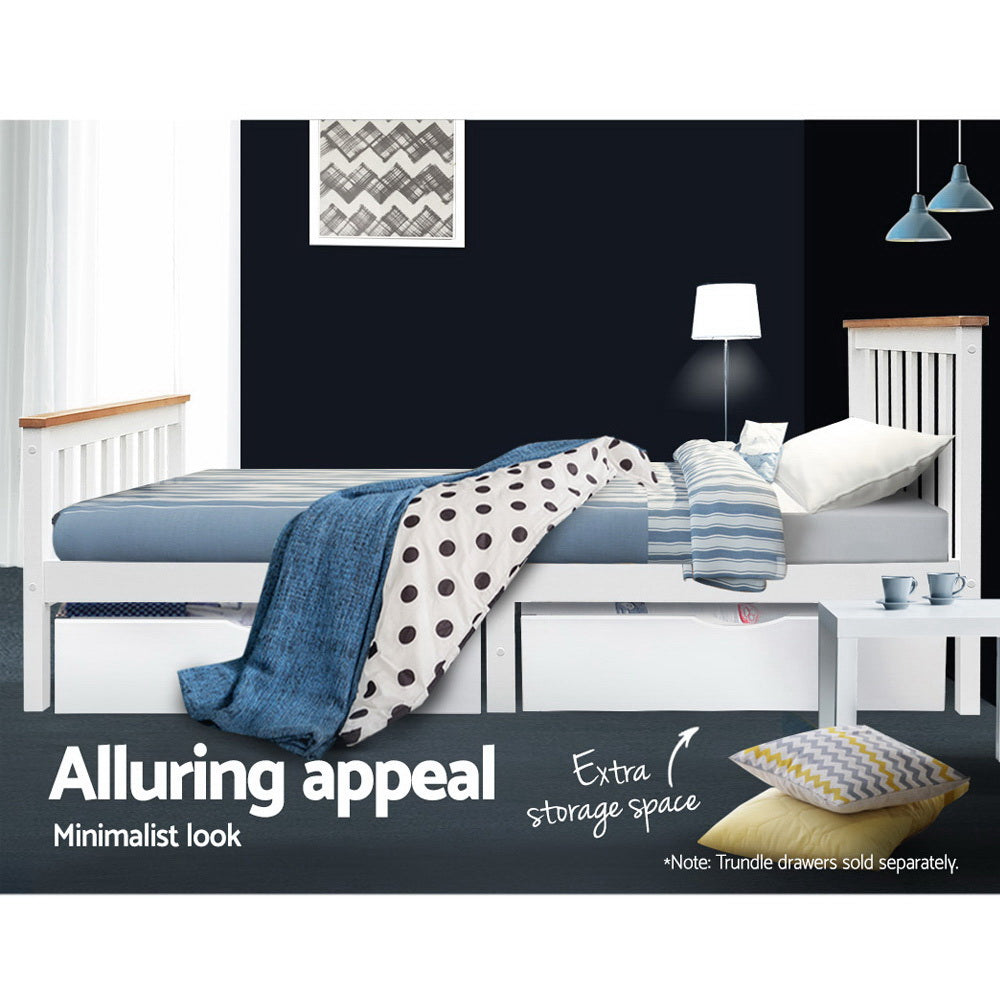 Artiss Bed Frame Single Size Wooden White PONY Chez Guru