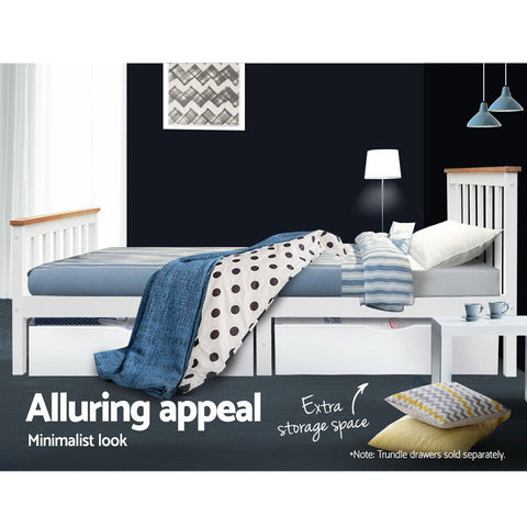 Artiss Bed Frame Single Size Wooden White PONY Chez Guru