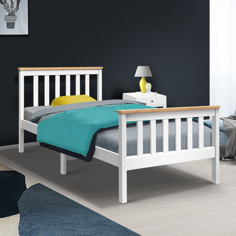 Artiss Bed Frame Single Size Wooden White PONY Chez Guru