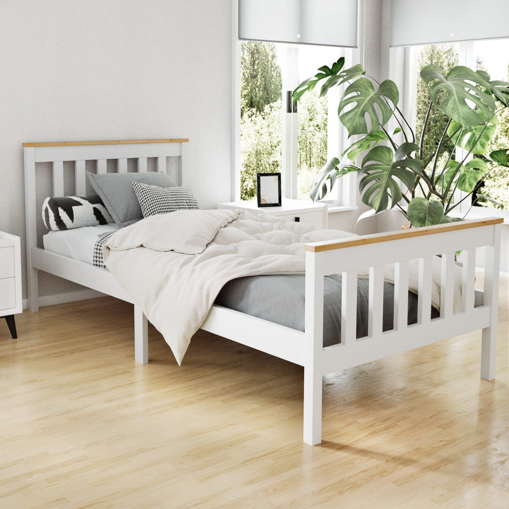 Artiss Bed Frame Single Size Wooden White PONY Chez Guru