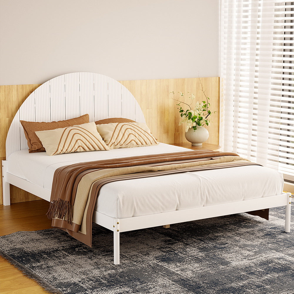 Artiss Bed Frame Queen Size Wooden White DALY Chez Guru