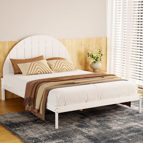 Artiss Bed Frame Queen Size Wooden White DALY Chez Guru