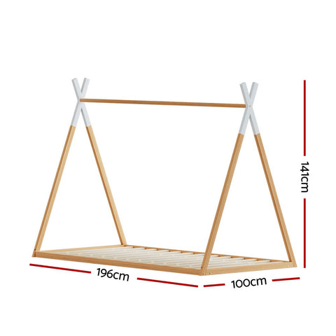 Artiss Bed Frame Wooden Kids House Single Frame Oak ENID Chez Guru