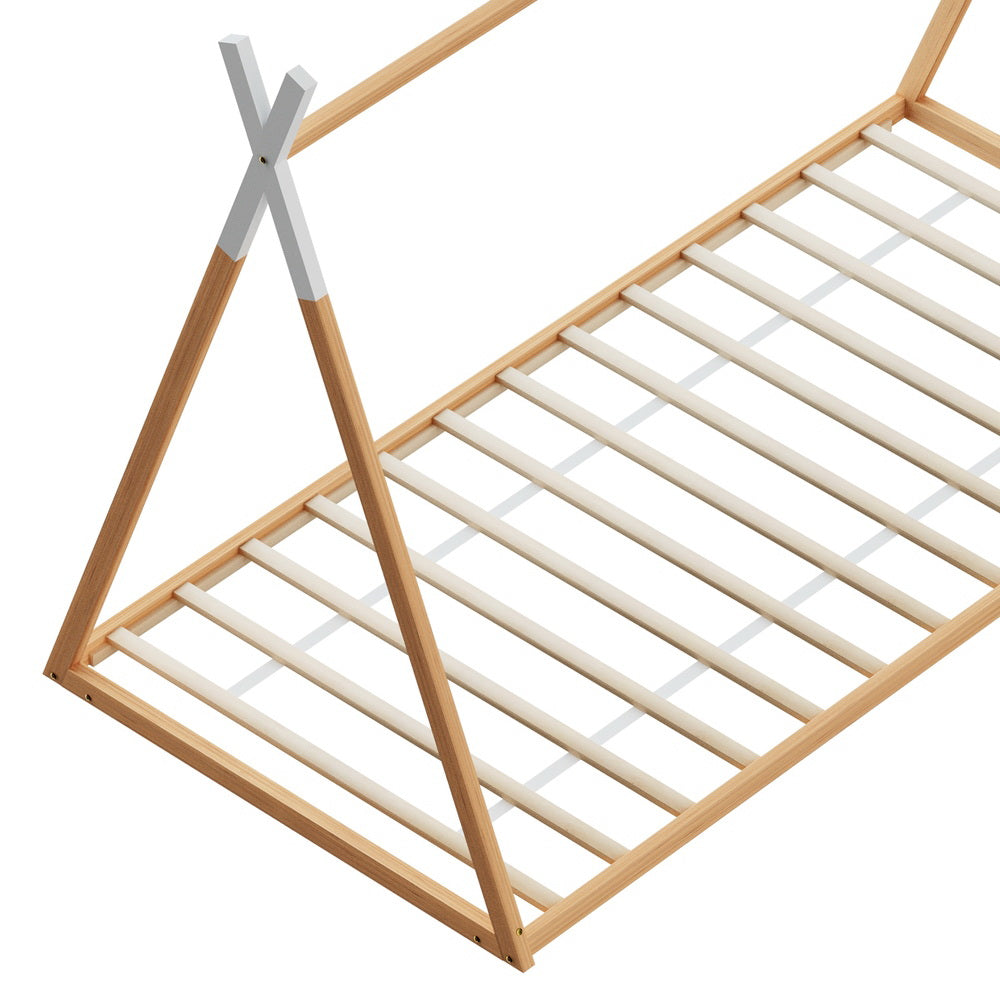 Artiss Bed Frame Wooden Kids House Single Frame Oak ENID Chez Guru