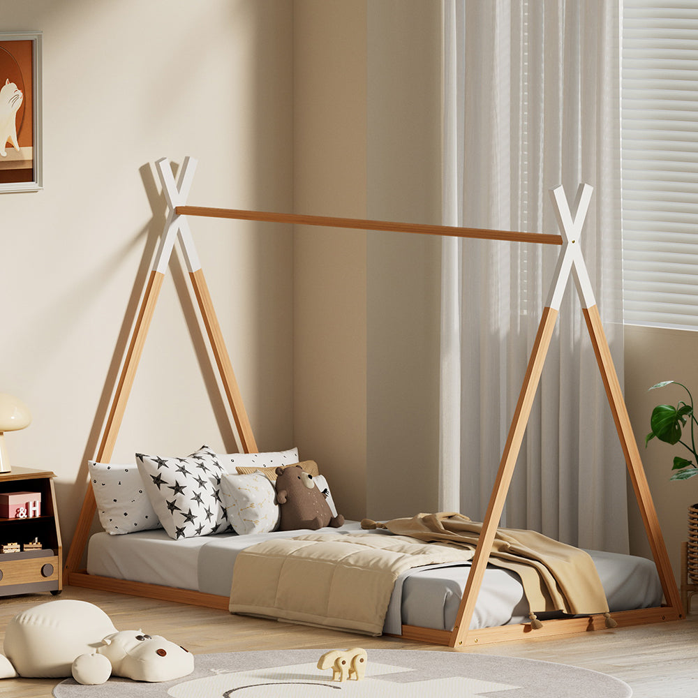 Artiss Bed Frame Wooden Kids House Single Frame Oak ENID Chez Guru