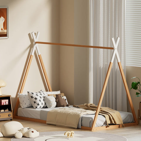 Artiss Bed Frame Wooden Kids House Single Frame Oak ENID Chez Guru