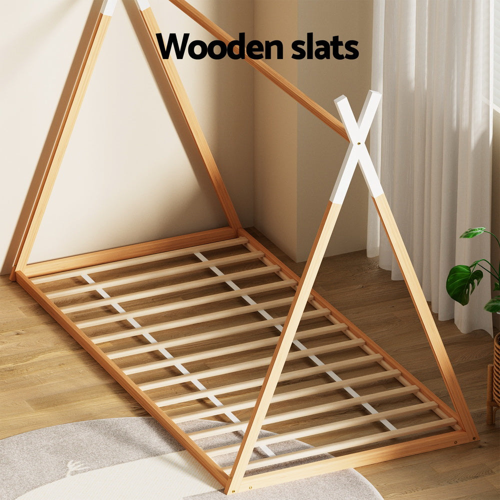 Artiss Bed Frame Wooden Kids House Single Frame Oak ENID Chez Guru