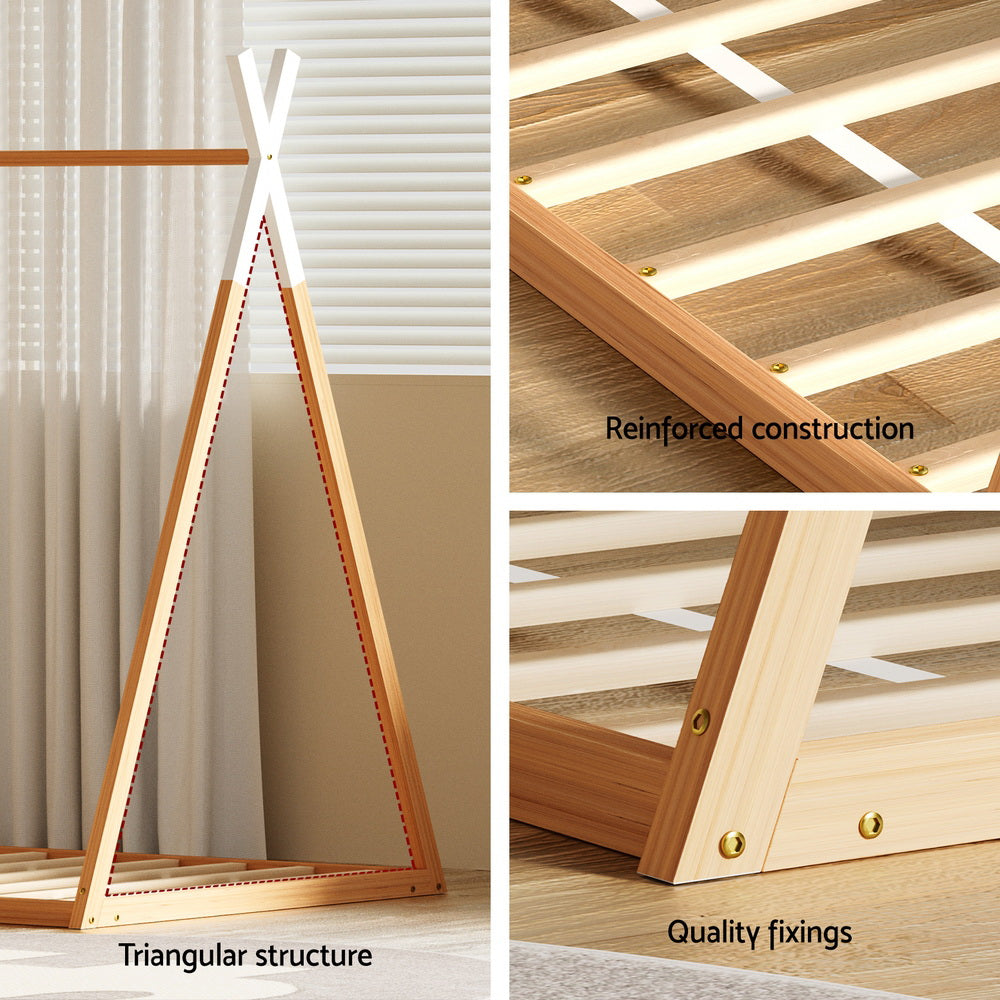 Artiss Bed Frame Wooden Kids House Single Frame Oak ENID Chez Guru