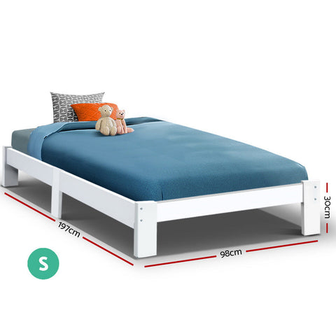 Artiss Bed Frame Single Size Wooden White JADE Chez Guru