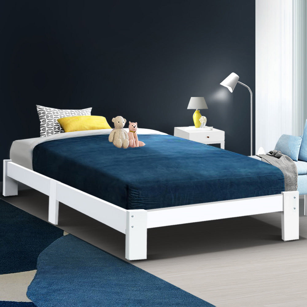 Artiss Bed Frame Single Size Wooden White JADE Chez Guru