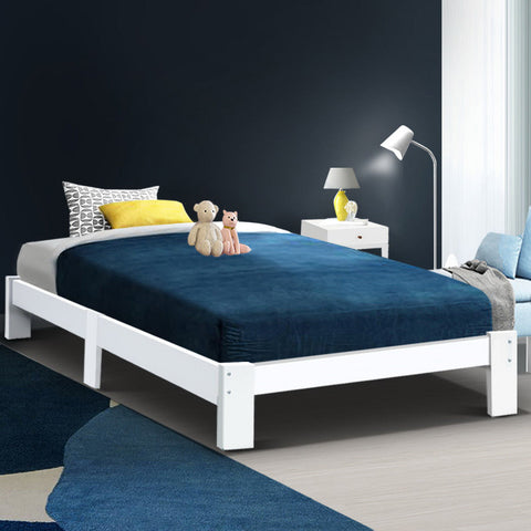 Artiss Bed Frame Single Size Wooden White JADE Chez Guru