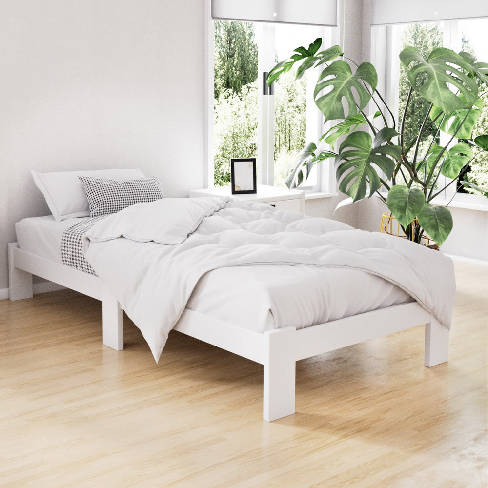 Artiss Bed Frame Single Size Wooden White JADE Chez Guru