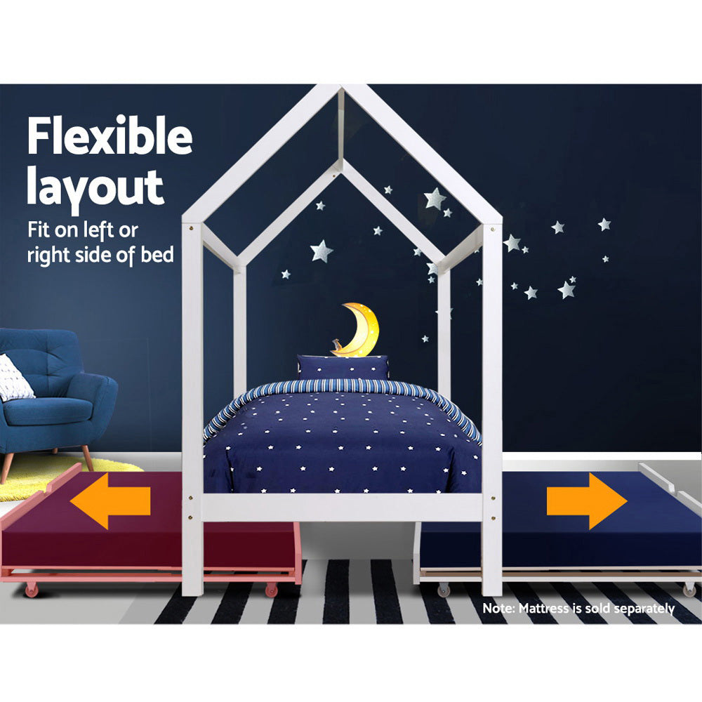 Artiss Bed Frame Wooden Trundle Daybed Kids House Frame White HOLY Chez Guru