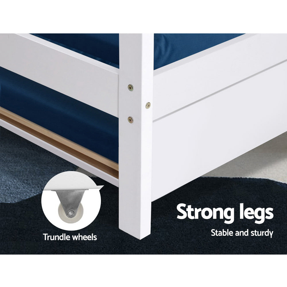 Artiss Bed Frame Wooden Trundle Daybed Kids House Frame White HOLY Chez Guru