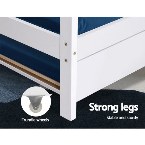 Artiss Bed Frame Wooden Trundle Daybed Kids House Frame White HOLY Chez Guru