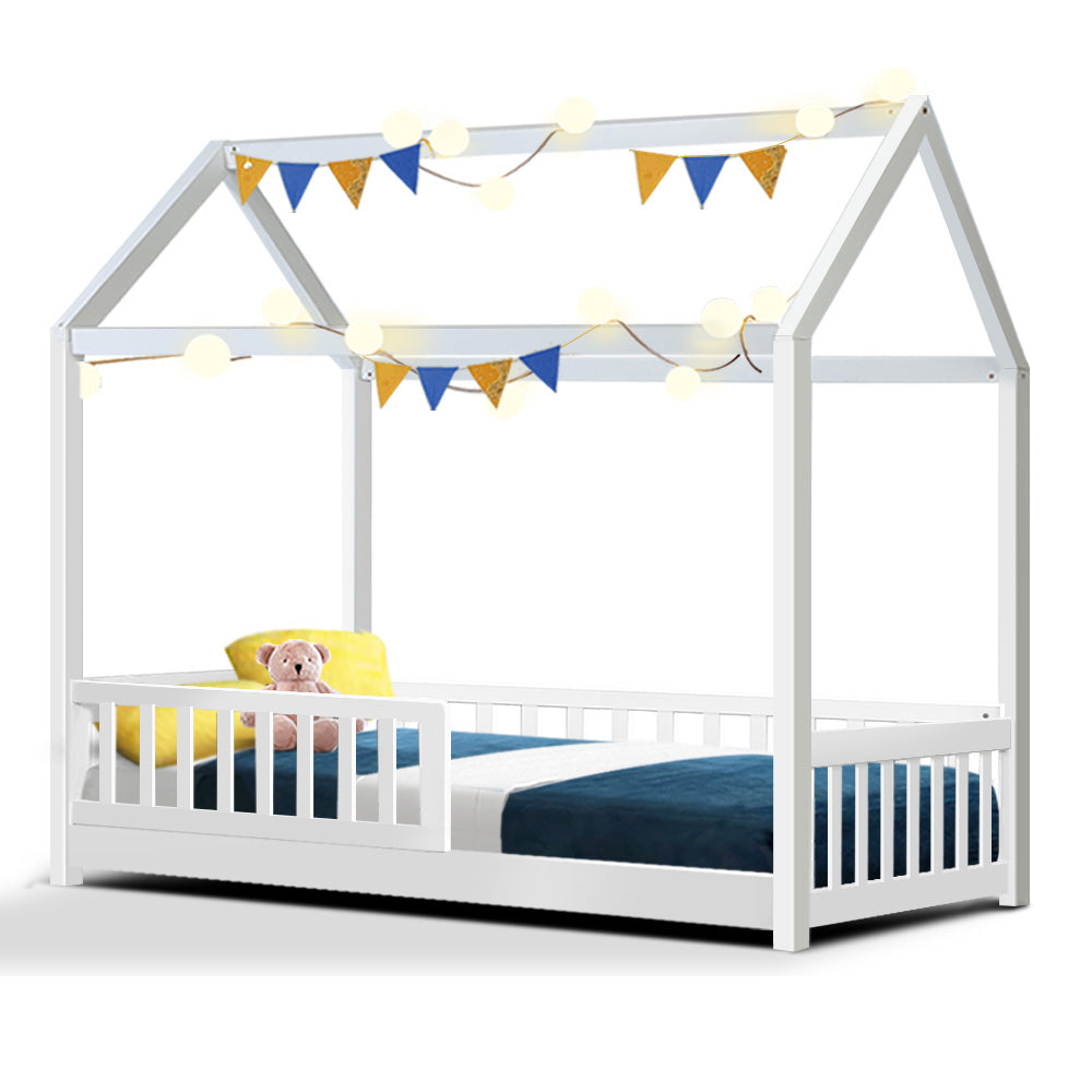 Artiss Bed Frame Wooden Kids House Frame White ROCK Chez Guru