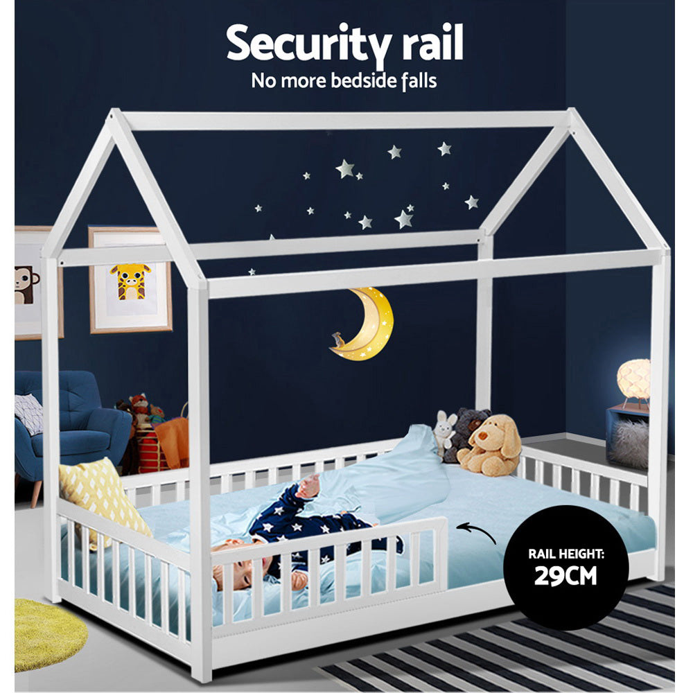 Artiss Bed Frame Wooden Kids House Frame White ROCK Chez Guru