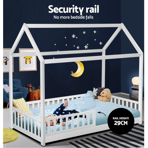 Artiss Bed Frame Wooden Kids House Frame White ROCK Chez Guru