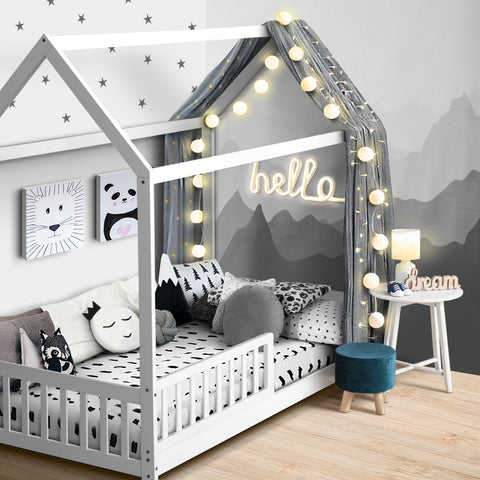Artiss Bed Frame Wooden Kids House Frame White ROCK Chez Guru