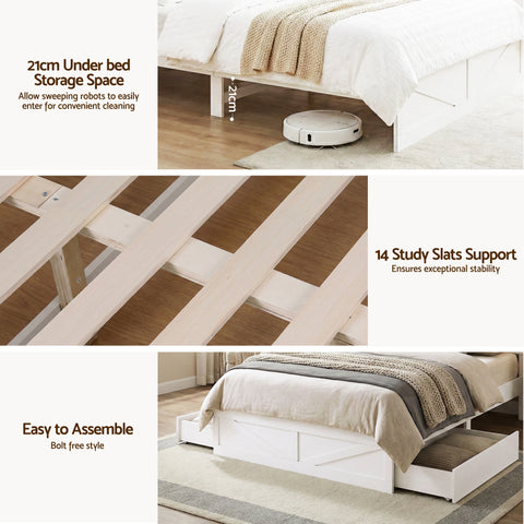 Artiss Queen Bed Frame with Storage Drawers White Platform Bedframe with Bookcase Headboard Charging Station Led Light