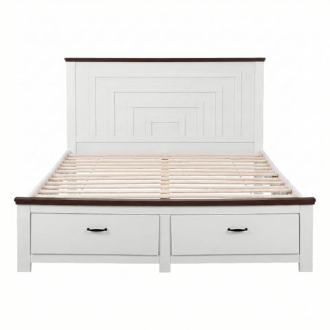 Artiss Queen Wooden Bed Frame with 2 Drawer Platform Bed with 108cm Solid High Headboard White Bed Base for Bedroom Easy Assembly