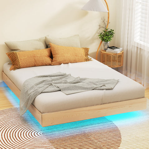 Artiss Bed Frame Double Size Floating Wooden Mattress Base Platform Timber ODIN Chez Guru
