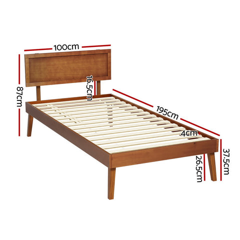 Artiss Bed Frame Single Size Wooden Bed Base Walnut SPLAY Chez Guru