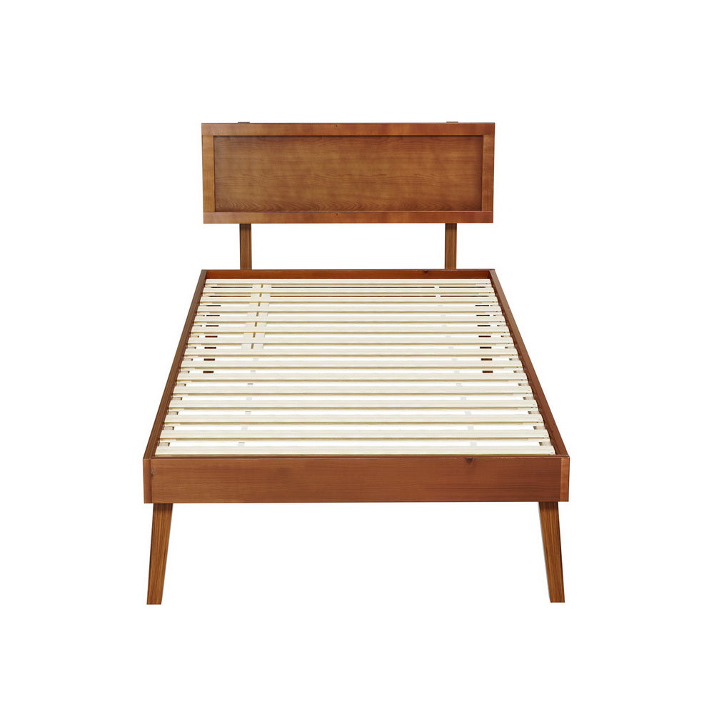 Artiss Bed Frame Single Size Wooden Bed Base Walnut SPLAY Chez Guru