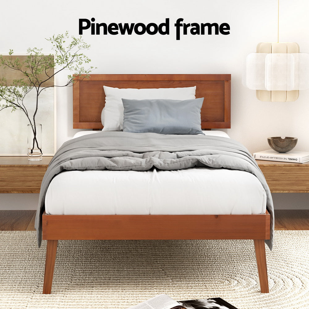 Artiss Bed Frame Single Size Wooden Bed Base Walnut SPLAY Chez Guru
