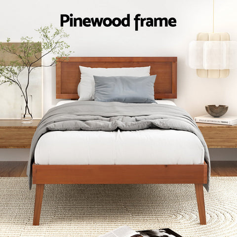 Artiss Bed Frame Single Size Wooden Bed Base Walnut SPLAY Chez Guru