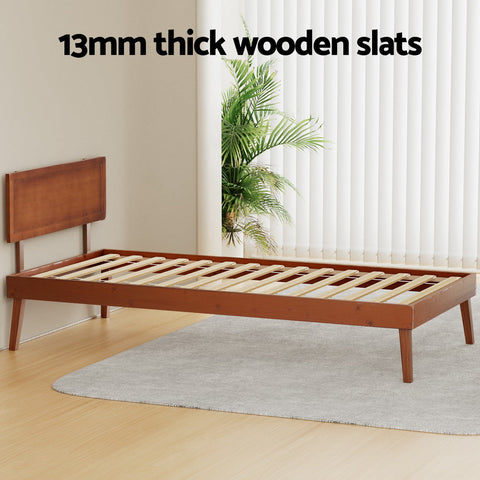 Artiss Bed Frame Single Size Wooden Bed Base Walnut SPLAY Chez Guru