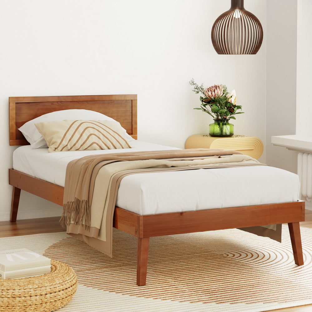 Artiss Bed Frame Single Size Wooden Bed Base Walnut SPLAY Chez Guru