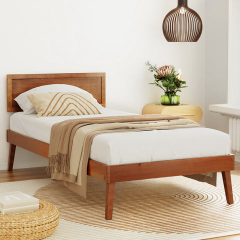 Artiss Bed Frame Single Size Wooden Bed Base Walnut SPLAY Chez Guru