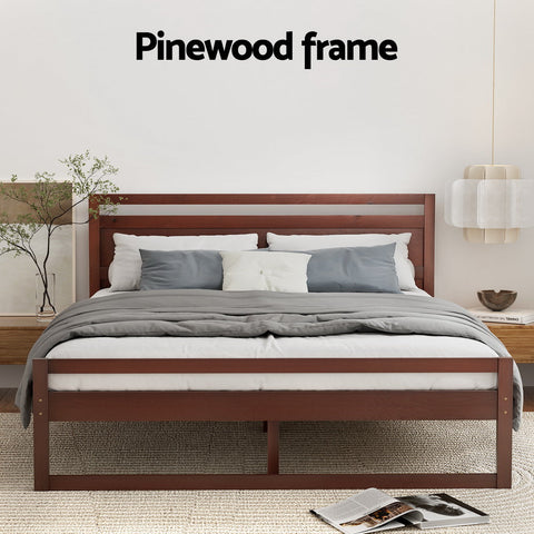 Artiss Bed Frame Double Size Wooden Walnut WITTON Chez Guru