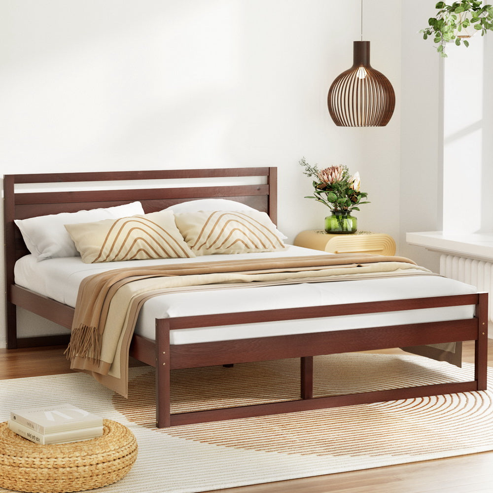 Artiss Bed Frame Double Size Wooden Walnut WITTON Chez Guru