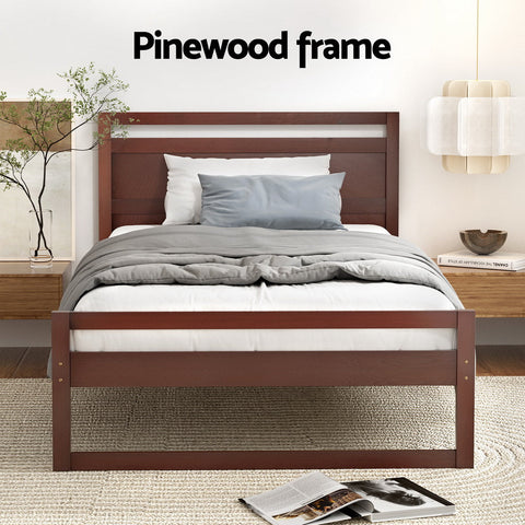 Artiss Bed Frame King Single Size Wooden Walnut WITTON Chez Guru