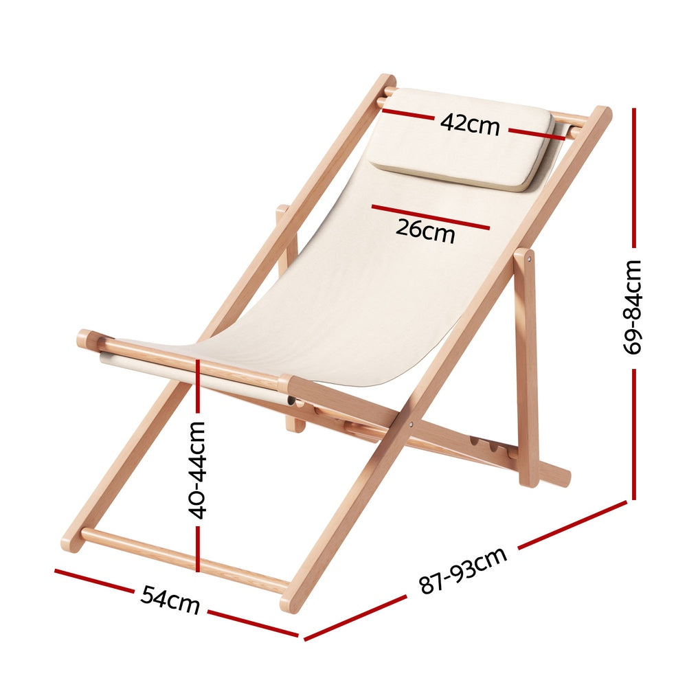 Gardeon Outdoor Deck Chair Wooden Sun Lounge Folding Beach Patio Furniture Beige Chez Guru