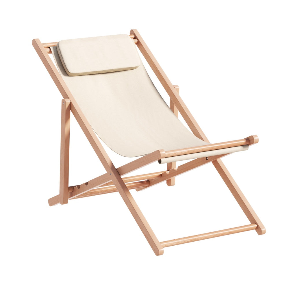 Gardeon Outdoor Deck Chair Wooden Sun Lounge Folding Beach Patio Furniture Beige Chez Guru