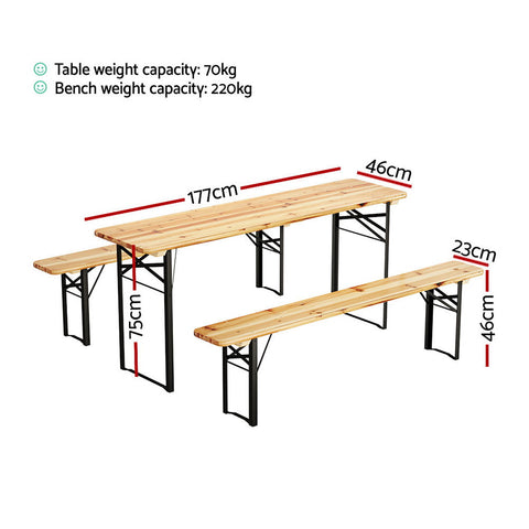 Gardeon 3 PCS Outdoor Furniture Dining Set Lounge Setting Patio Wooden Bench Chez Guru